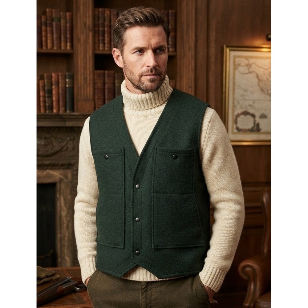 Vintage Orvis Wool Snap Front Sporting Vest Mens XL Green Fishing Made in Canada
